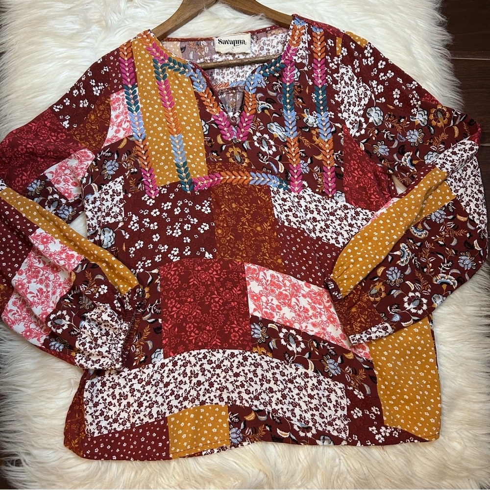 Savanna Jane Patchwork Embroidered Dark Floral To… - image 5